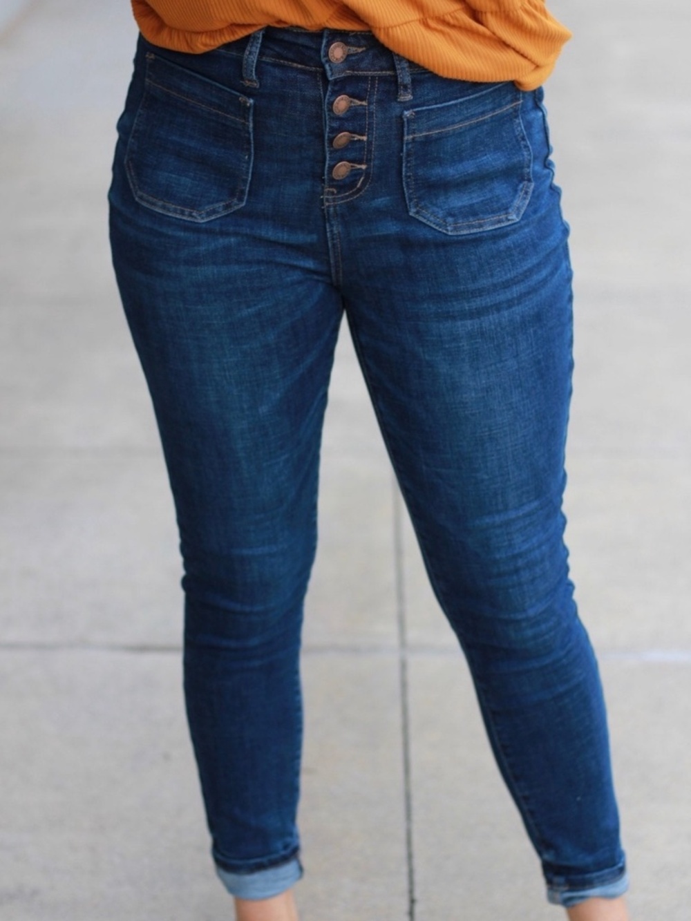Judy Blue High Rise Button Fly Patch Pocket Skinny Jeans (JB88134)